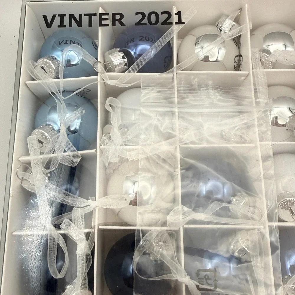 IKEA Vinter 2021 Blue White Silver Glass Christmas Ornaments Set of 20